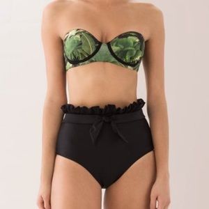 Palm/Jungle Top and Black Bottoms Swimsuit Set
